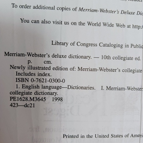 Merriam Webster's Deluxe Dictionary SIDE TABS Tenth Collegiate Edition Hardcover - Picture 16 of 16
